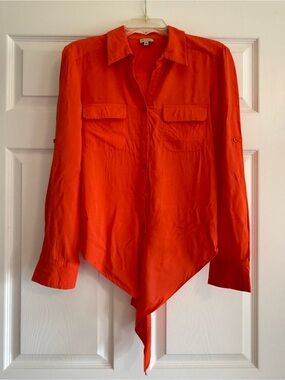 Cremieux Bright Orange Tie-Front Button Shirt